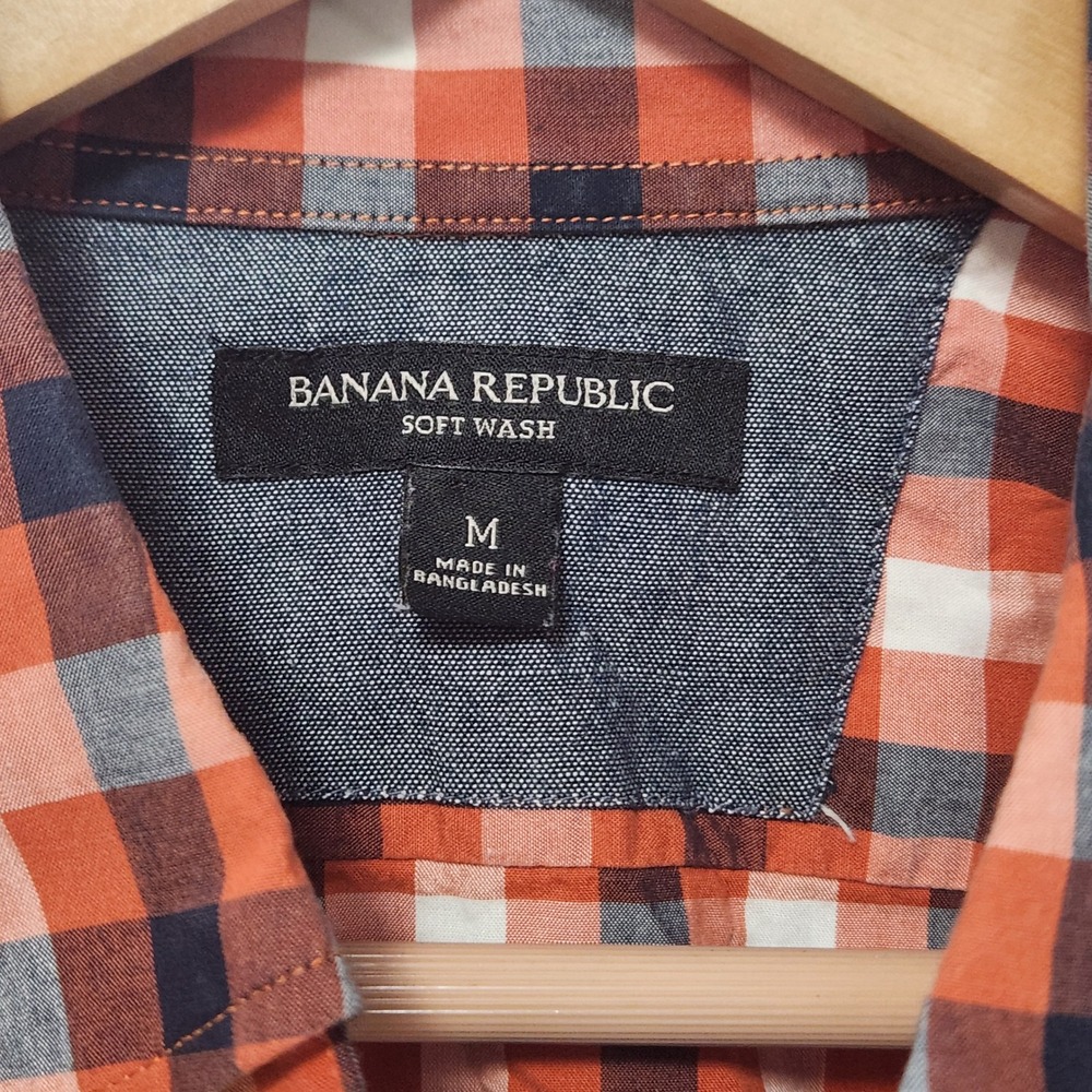Banana Republic Soft Wash Gingham Shirt Mens Medium Orange Fall Staple Work